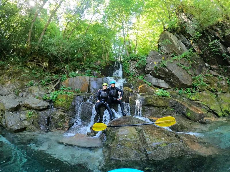 Canyoning at a waterfall