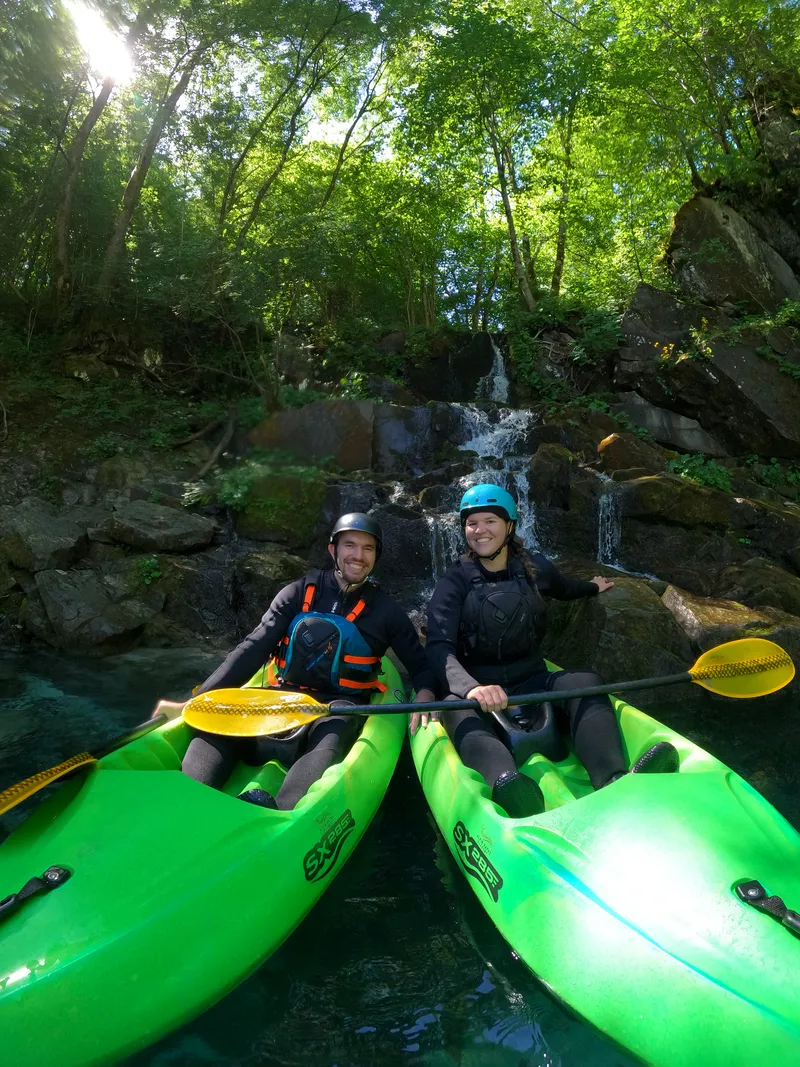 Kayakers in the rocky canyon